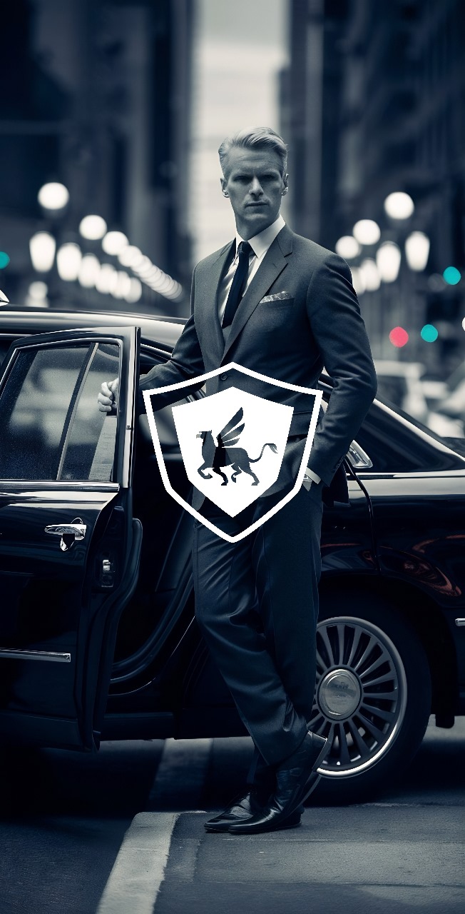 Executive chauffeur by black Mercedes-Benz